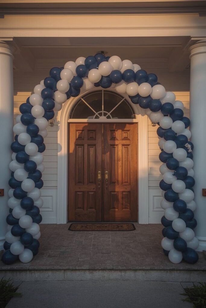 Navy & White Balloon Arch Entrance