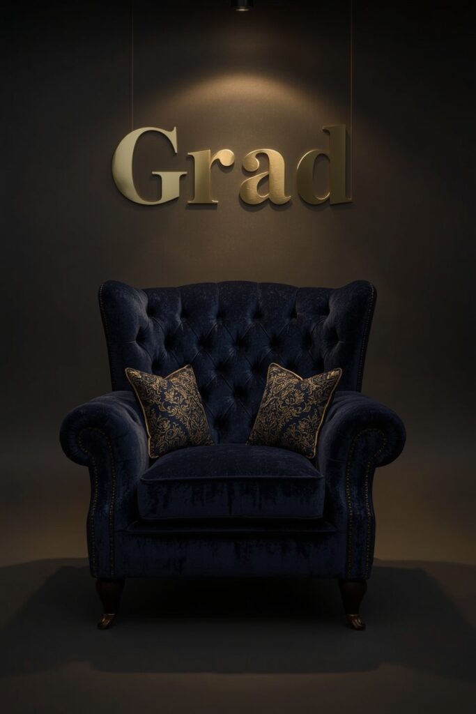 Blue Velvet Graduation Throne Chair
