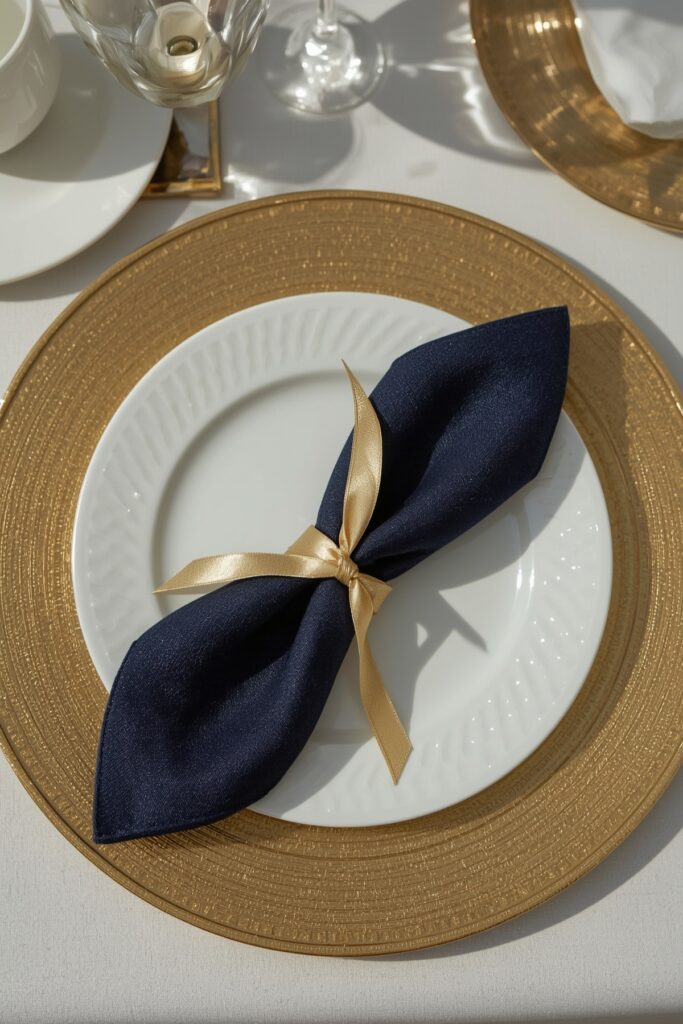 Gold Charger Plates with Blue Napkins