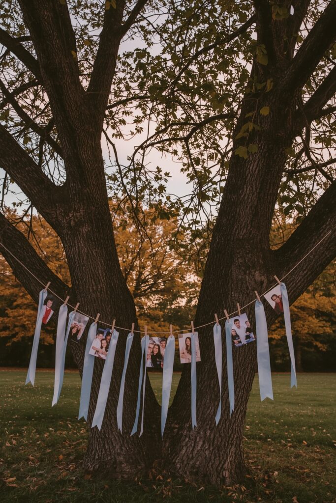 Photo Garland Using Blue Ribbon