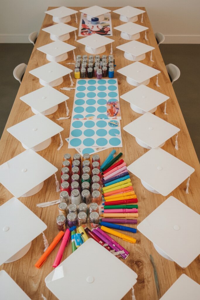 Blue Themed Grad Cap Decorating Station