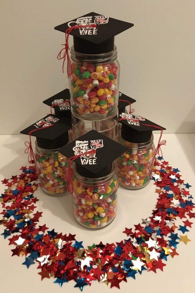 Candy-Filled Grad Hats on Stands