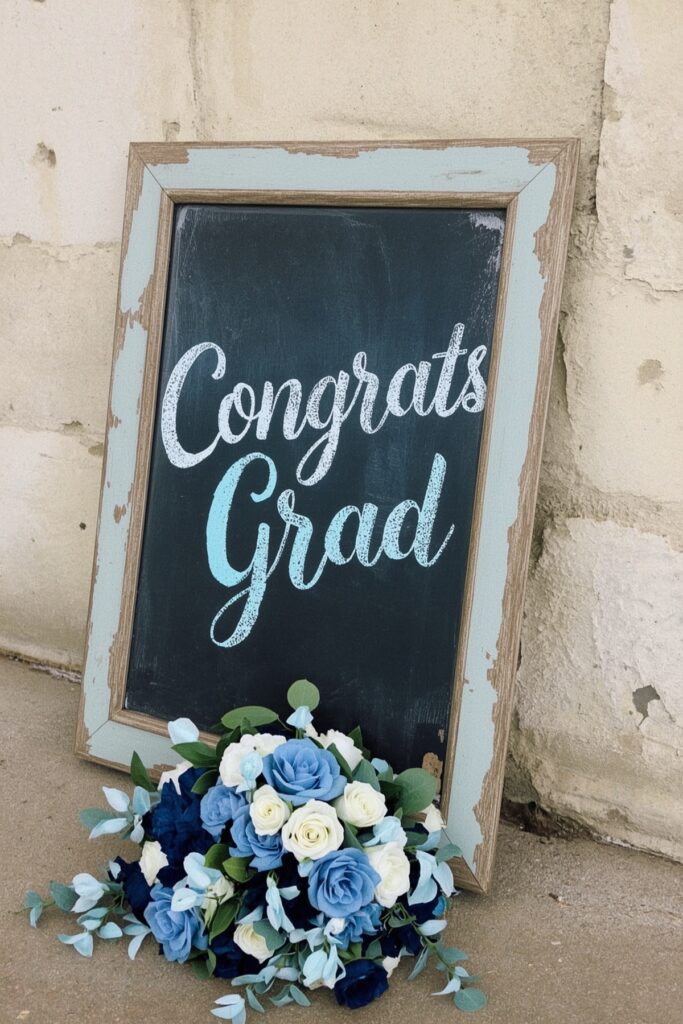 Chalkboard Sign with Blue-White Hand Lettering