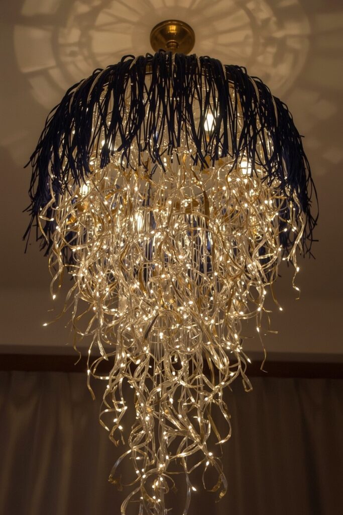 Blue & Gold Streamer Chandelier
