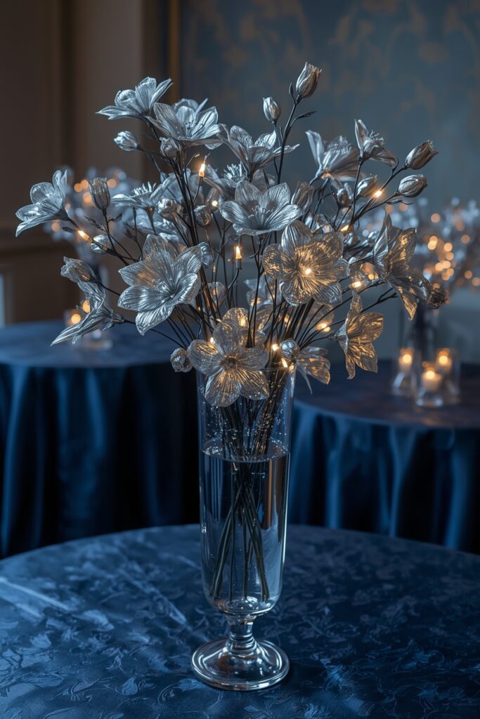 Bold Blue and Silver Centerpieces