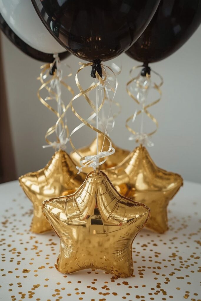 Gold Foil Balloon Weights as Table Accents