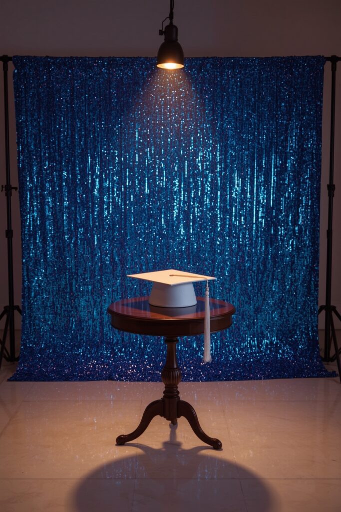 Blue Sequin Backdrop for Grad Selfies