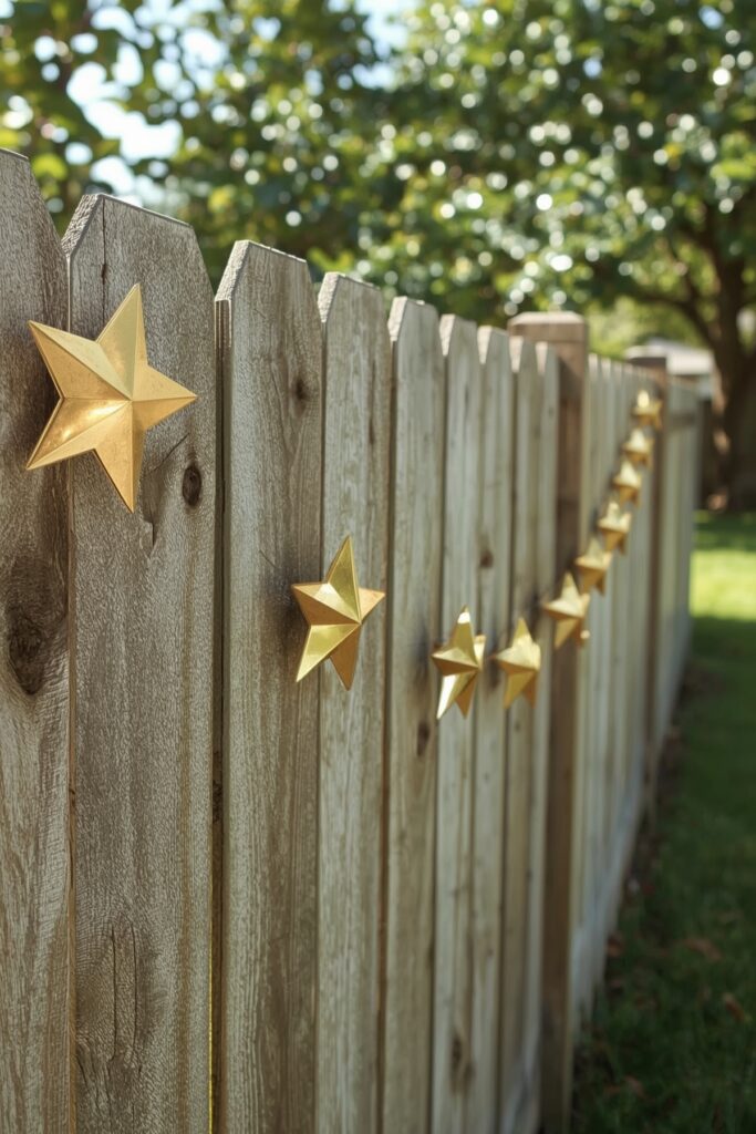 Gold Star Garland on Fence or Wall