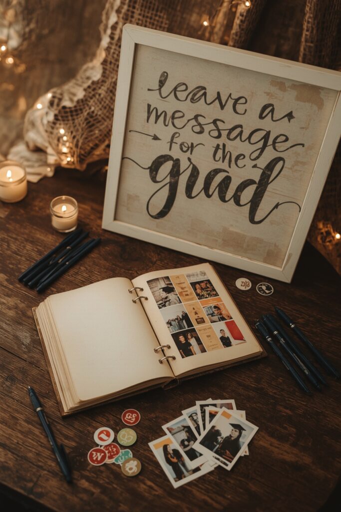 Guest Scrapbook Table with Blue Pens & Stickers