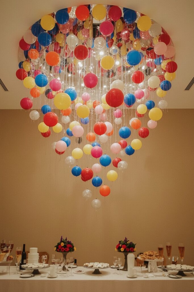 Balloon Chandelier Above Buffet Table