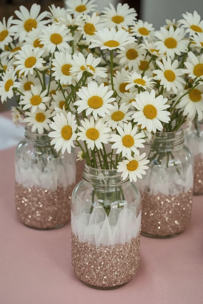 Glitter Tulle Wrapped Vases