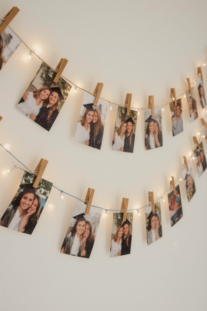 Photo Garland with White Lights on Blue Cord