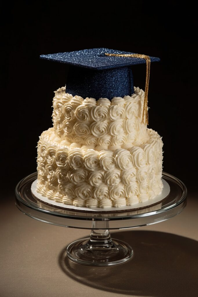 Blue Glitter Grad Cap Cake Topper