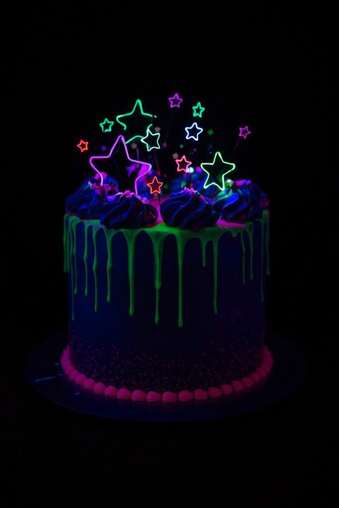 Neon Glow Cake with Blacklight Details