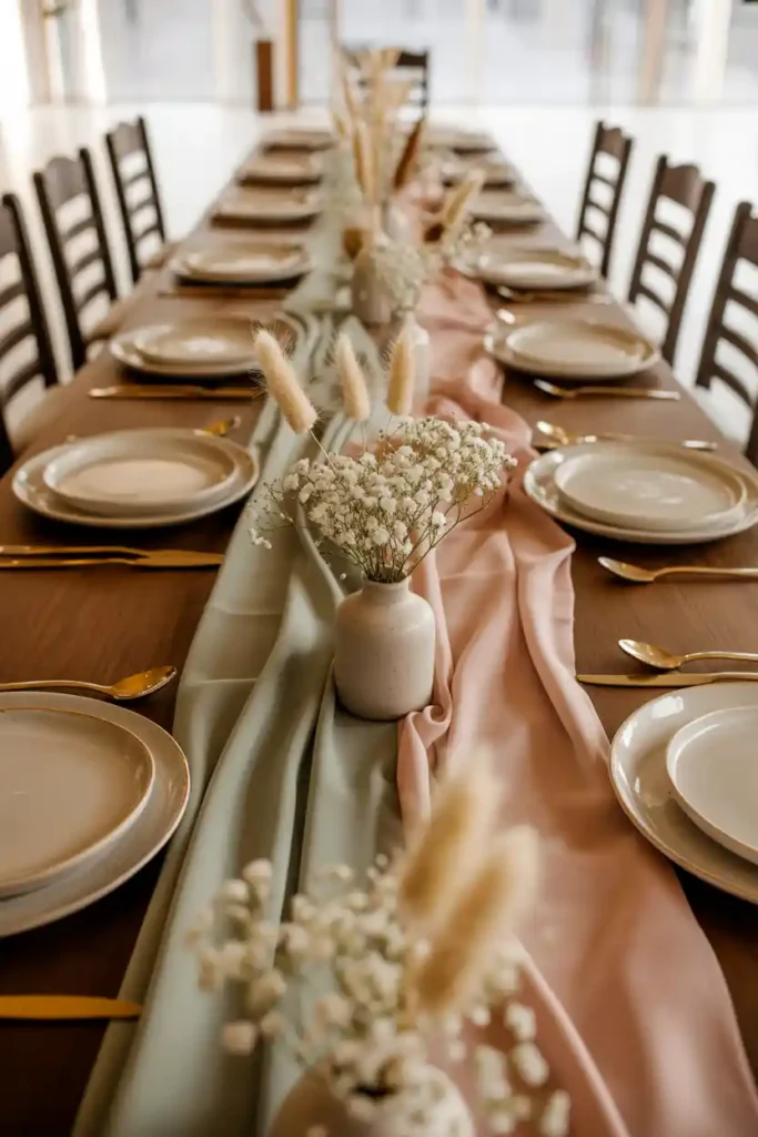 Pastel Table Runners with Dried Florals