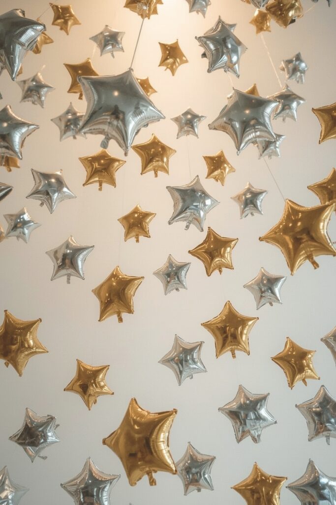 Star-Shaped Balloons Hanging from Ceiling