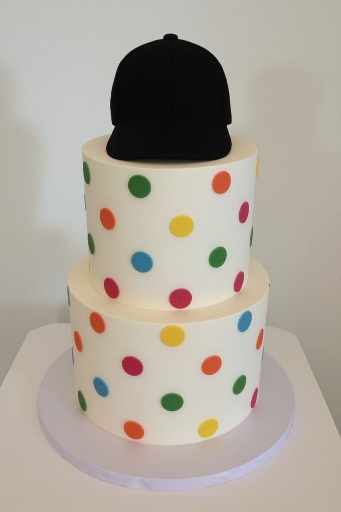 Whimsical Polka Dot Cake with Graduation Cap