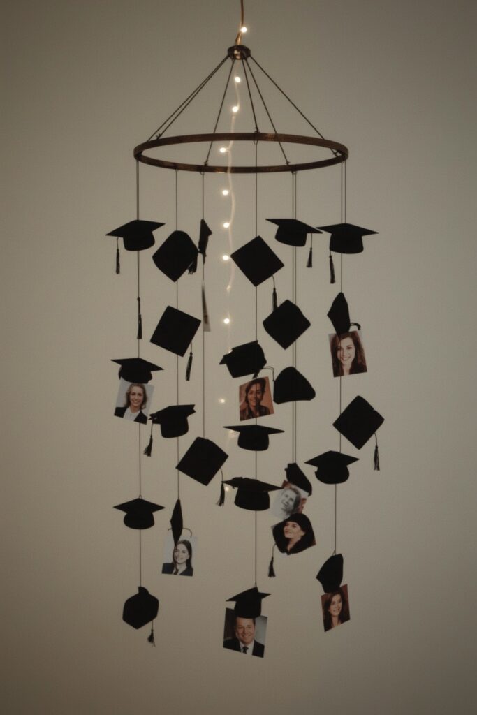 Hanging Grad Cap Mobile Over Table