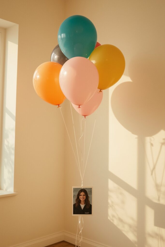 Floating Helium Balloons with Attached Photos
