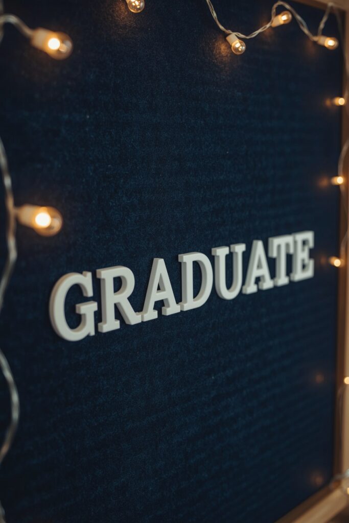 Graduate’s Name in White Letters on Blue Marquee