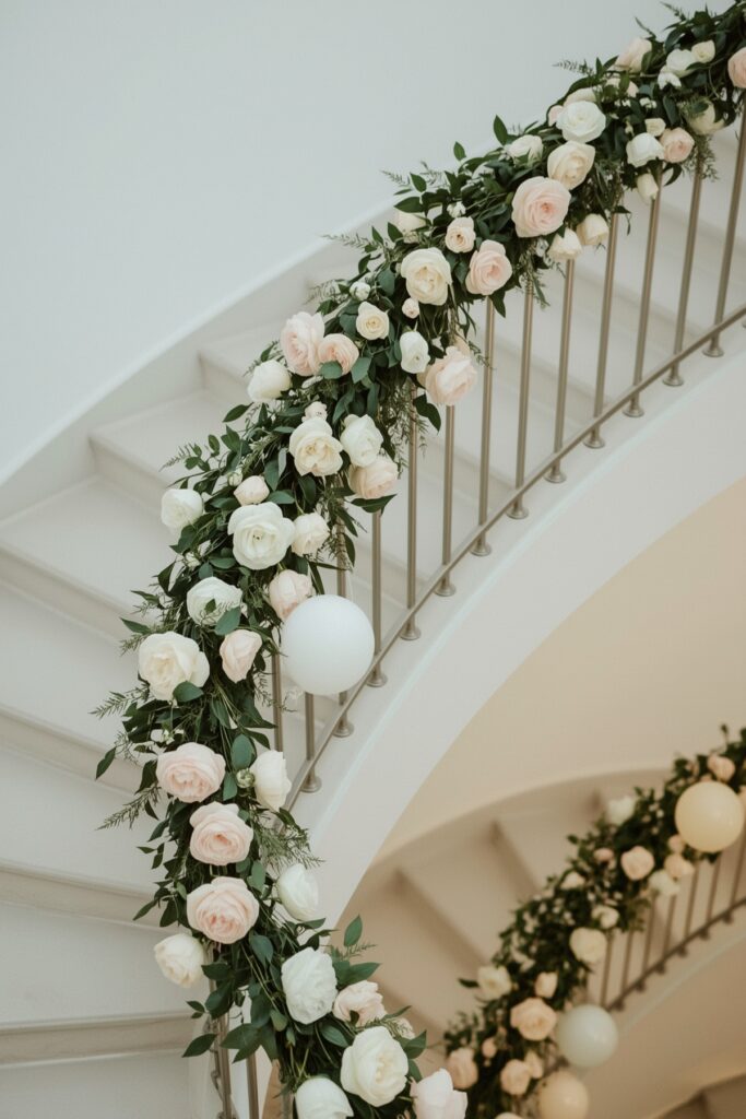 Balloon Garland Wrapped Around Staircase