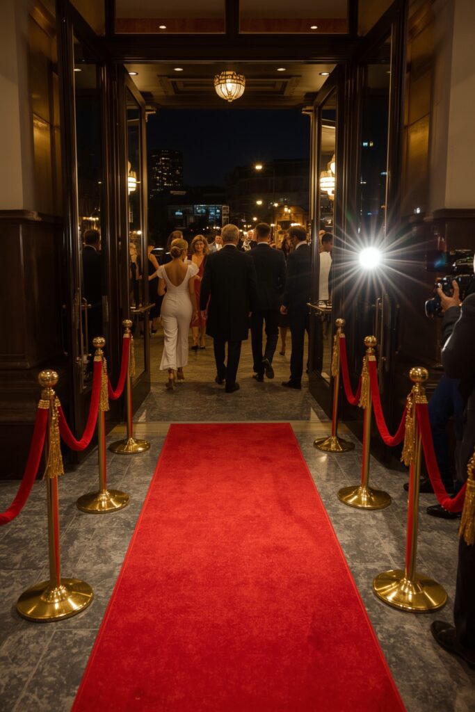 Red Carpet Entrance with Stanchions & Flash