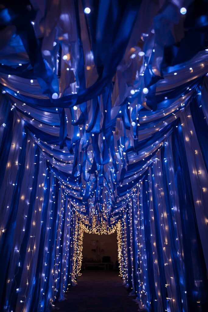 Blue-White Streamer Walkway Tunnel