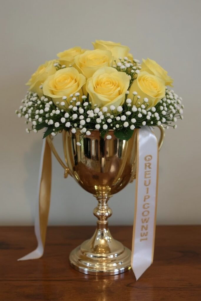 Trophy Cup Vases with Flowers