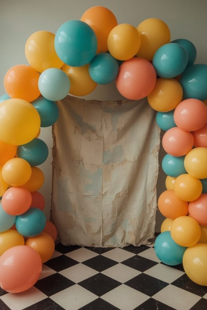 Retro-Inspired Color Balloon Arch