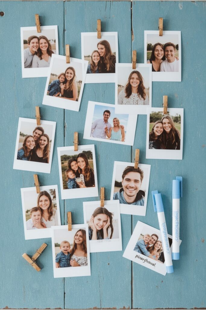Blue Polaroid Guest Book Wall