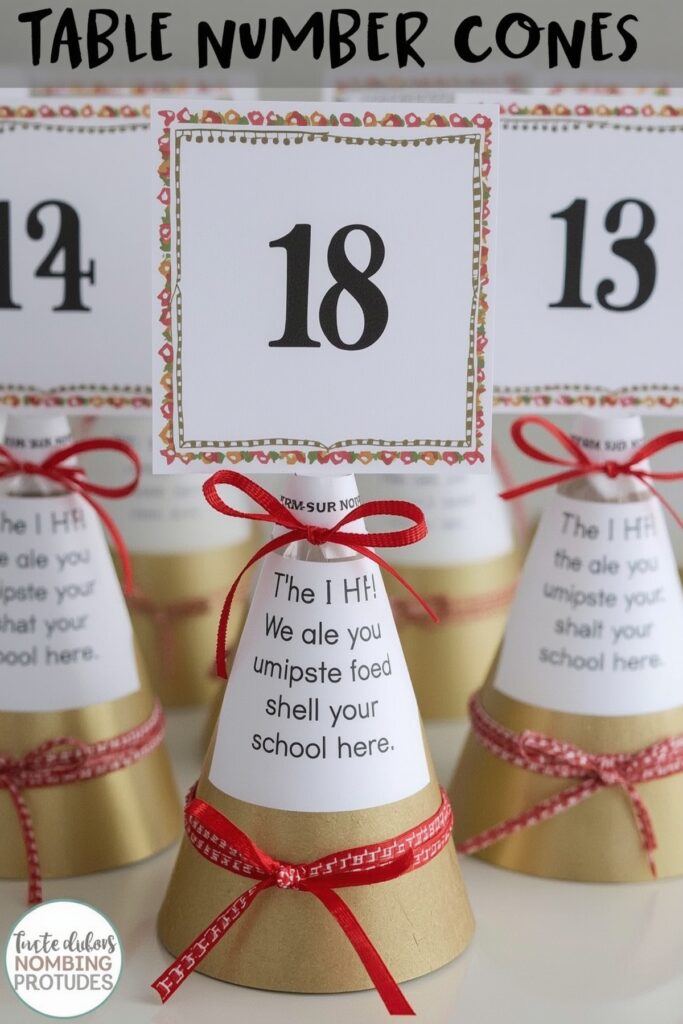 Table Number Cones with School Quotes