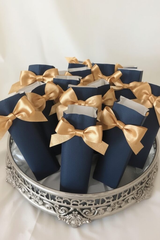 Blue Confetti Poppers with Gold Ribbons