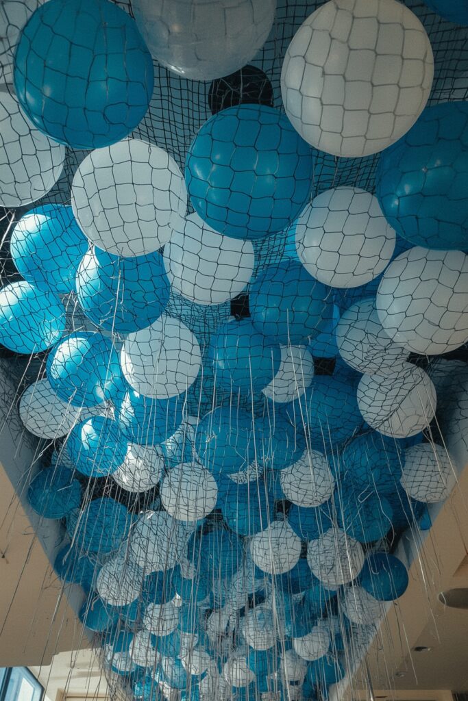 Blue & White Balloon Ceiling Drop for Surprise Moment