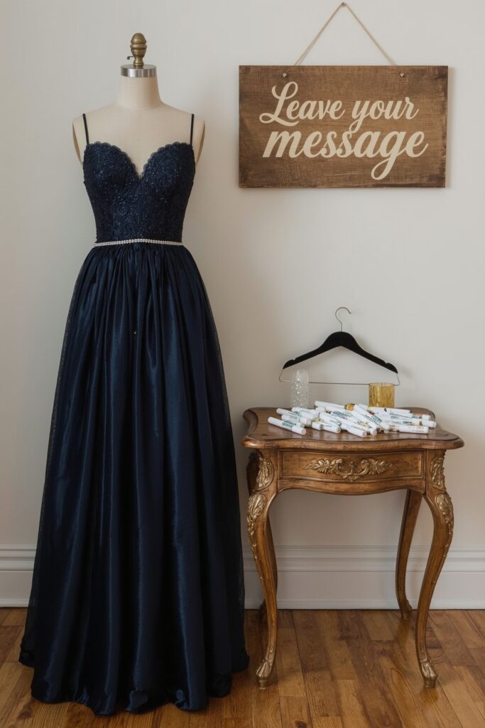 Navy Grad Robe Display with Guest Signatures