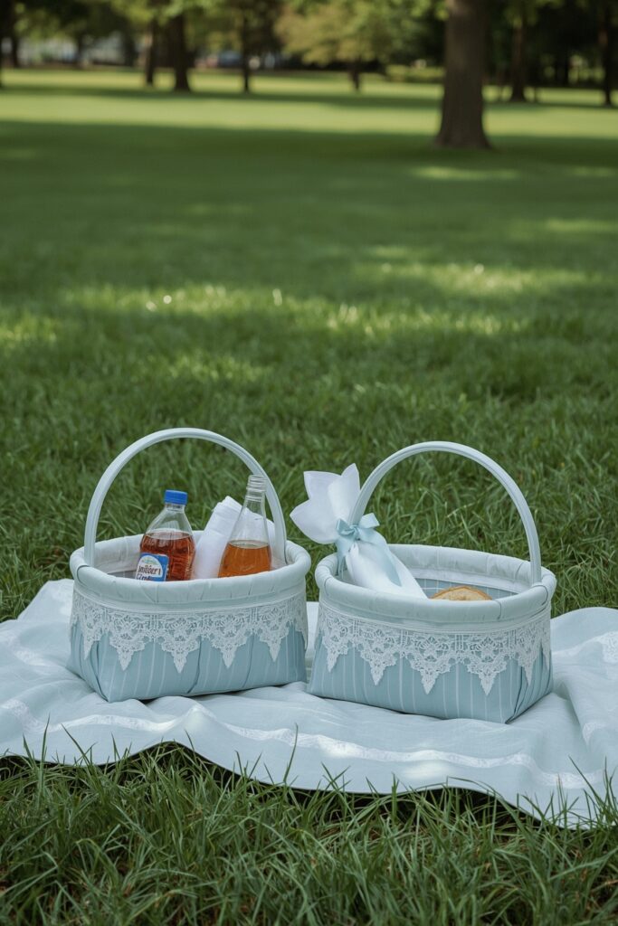 Blue and White Graduation Picnic Baskets