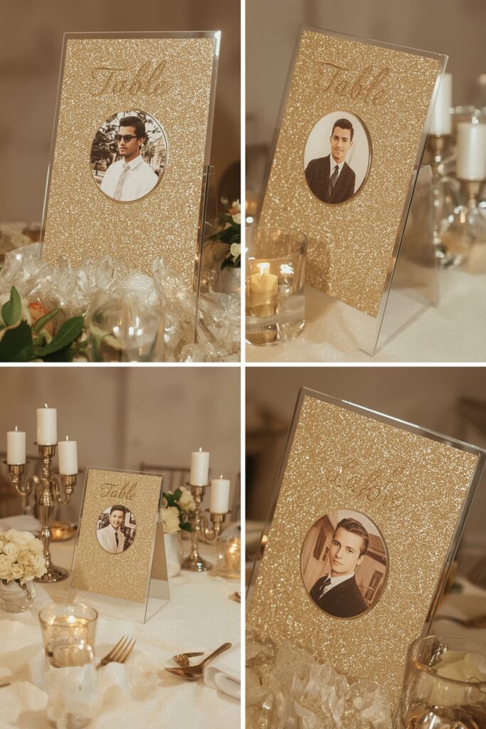 Glittery Gold Table Numbers with Grad Pics