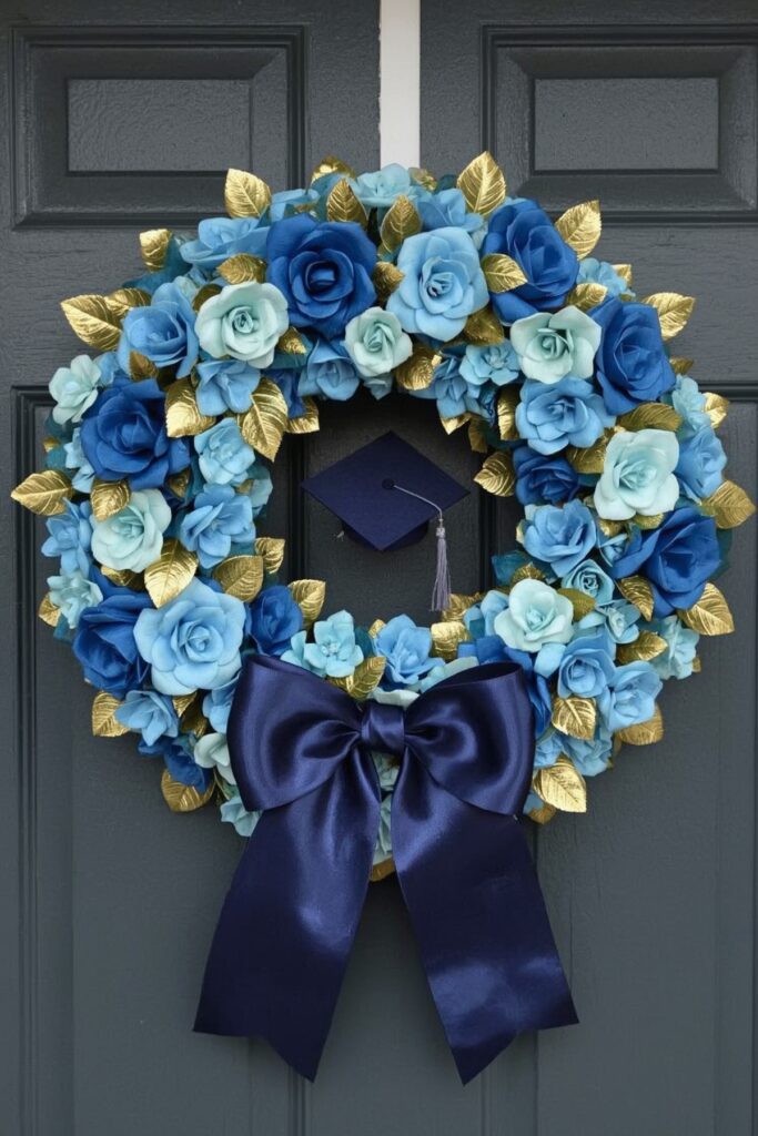 Blue and Gold Graduation Wreath for the Door