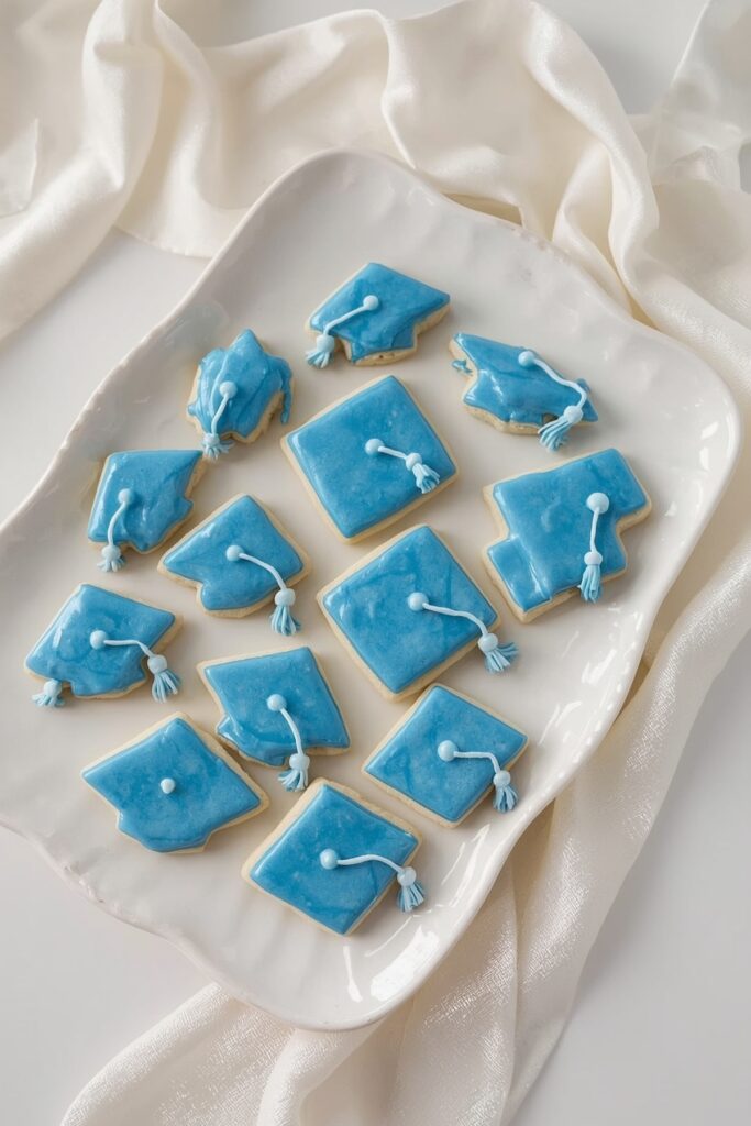 Grad Cap Shaped Blue Cookies