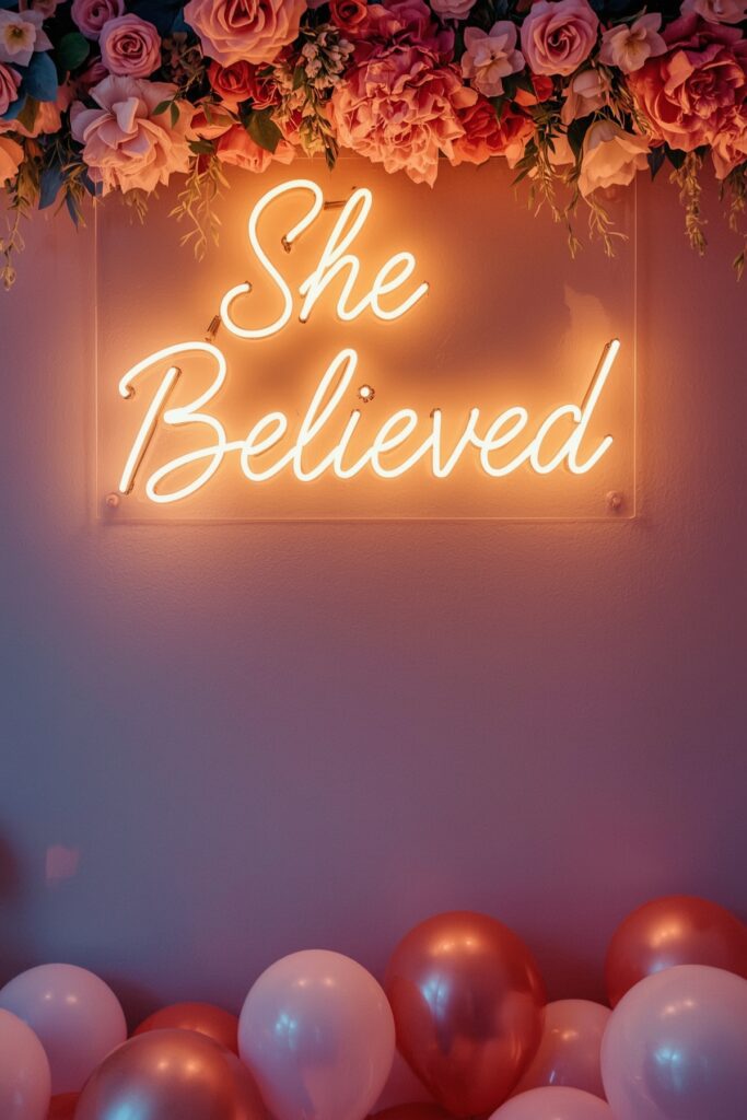 “She Believed” Neon Sign in Blue & Gold