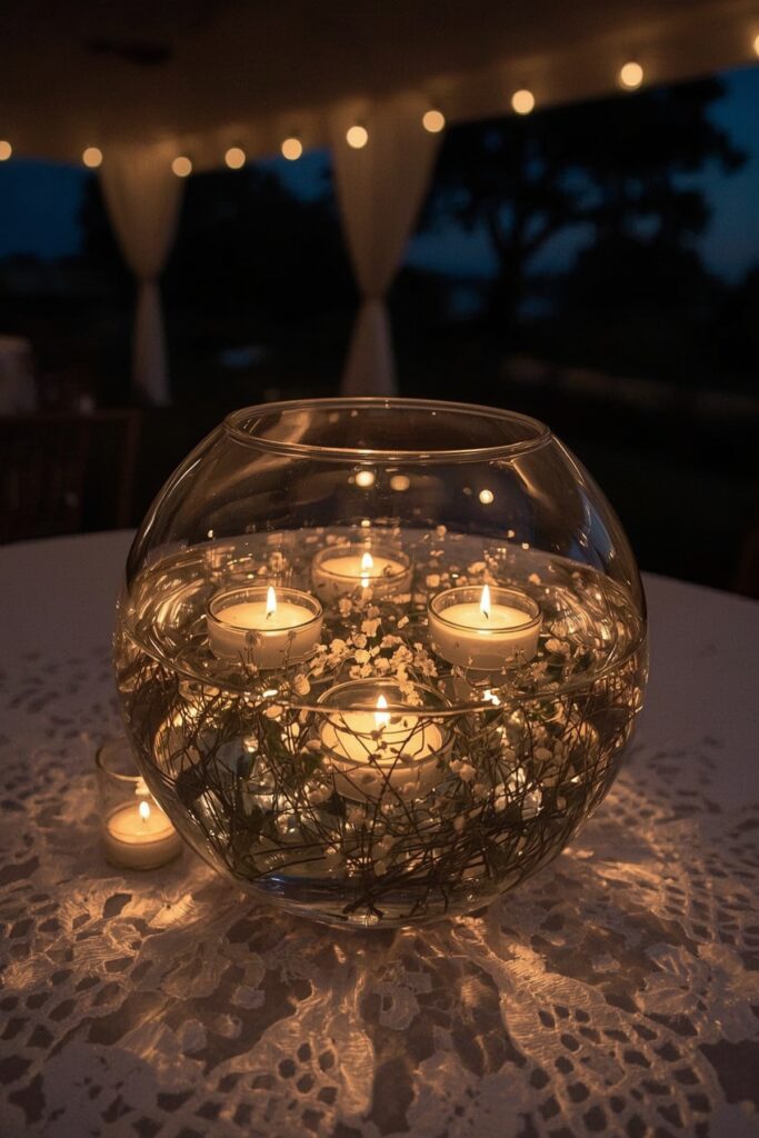 Floating Candle and Baby’s Breath Bowls