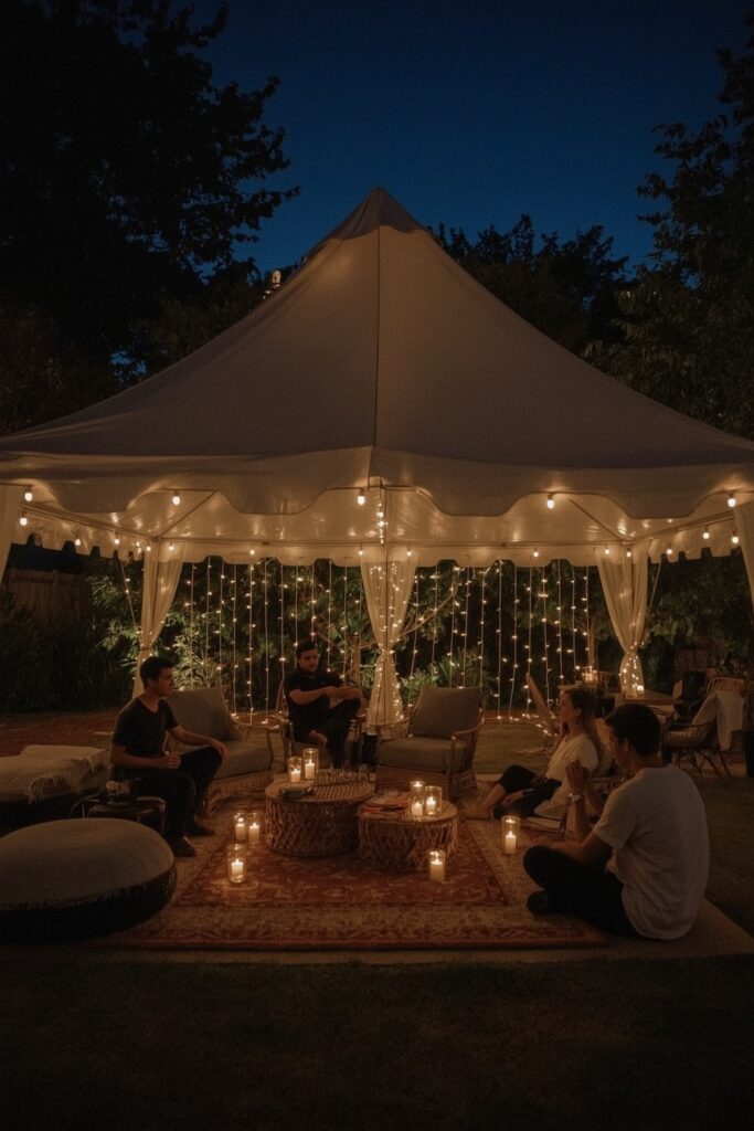 Outdoor Tent Lounge with Fairy Lights
