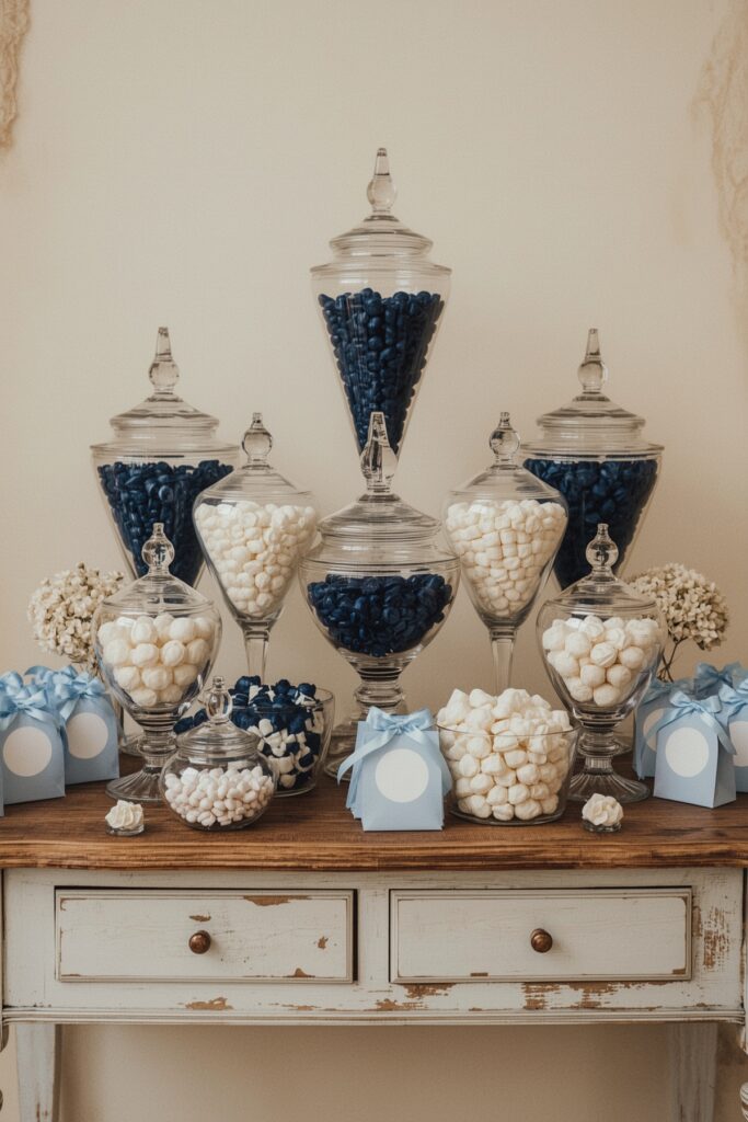 Blue & White Themed Candy Buffet Station