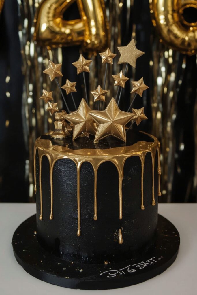 Metallic Drip Cake in Black and Gold