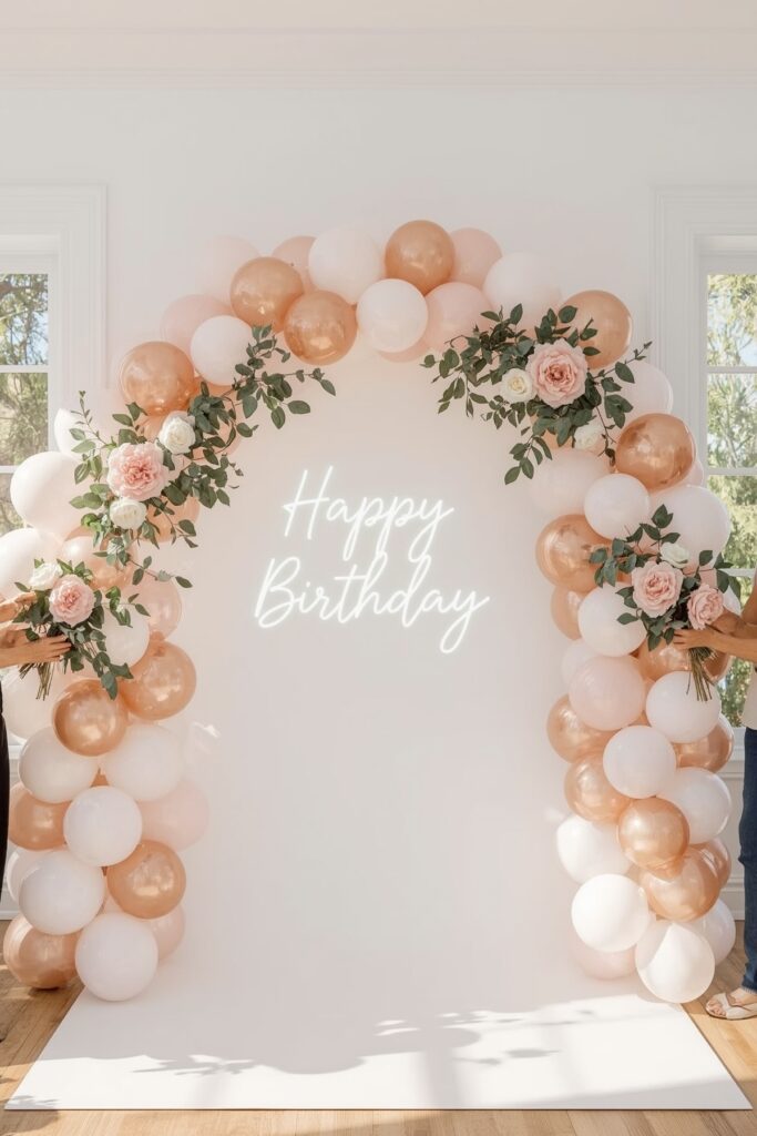 Balloon Arch With Floral Touches

