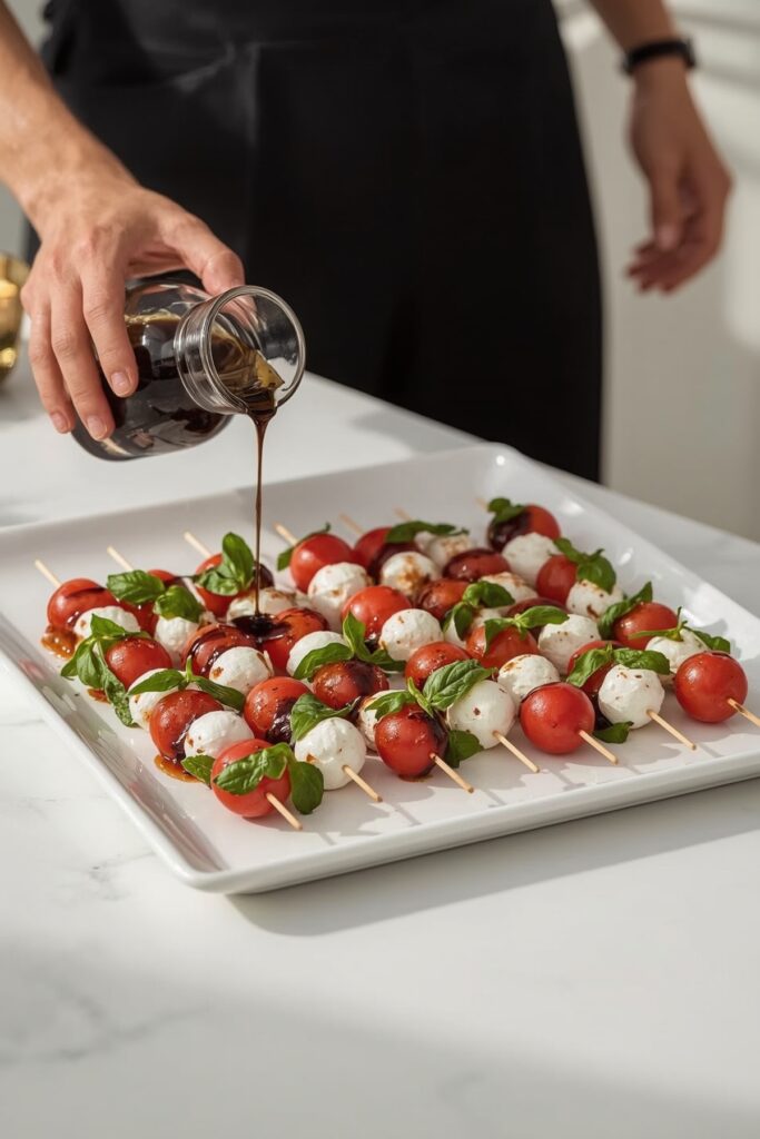 Mini Caprese Skewers with Balsamic Glaze

