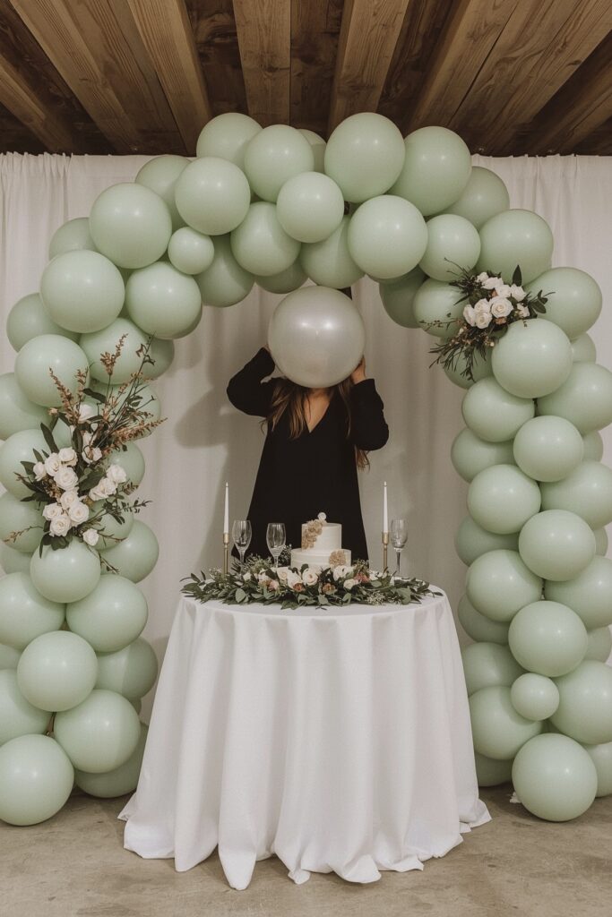 Sage Green Balloon Arch with Wildflowers
