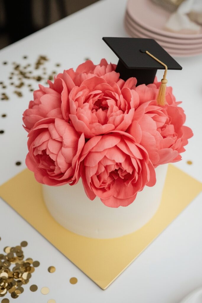 Floral Cake Topper with Grad Hat Accent