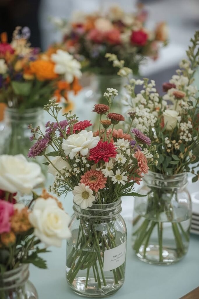 Local Floral Arrangements in Glass Jars

