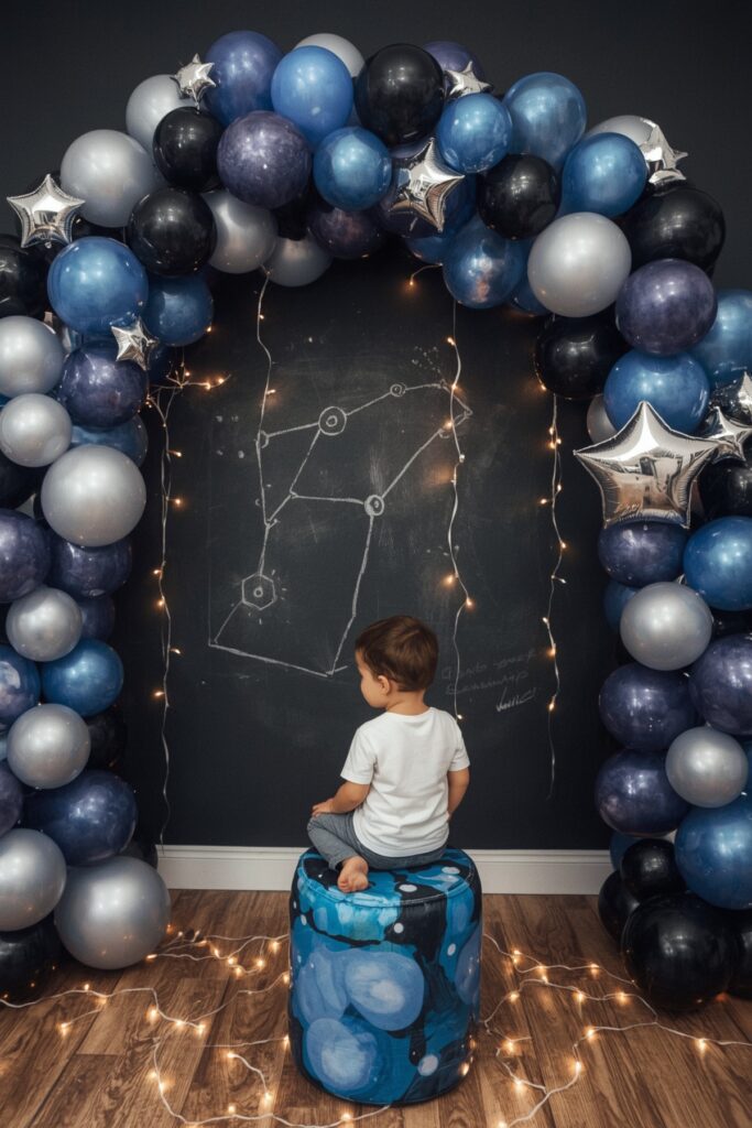 Galaxy-Themed Balloon Arch With Stars


