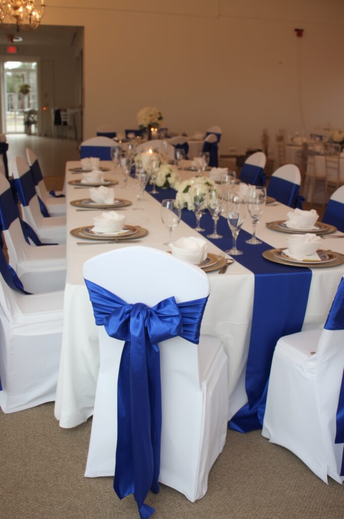 Royal Blue Chair Ribbons and Table Runners

